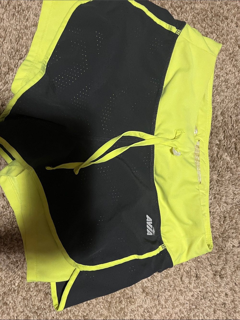 Avia High-Visibility Neon Yellow and Black Workout Shorts
